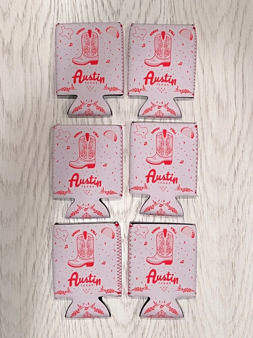 Austin Texas Live Music Capital of the World Can Cooler Koozies - Six (6) - NWOT